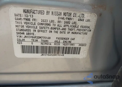 2013 Infiniti G37X из США, поврежденный, VIN JN1CV6AR2DM770149